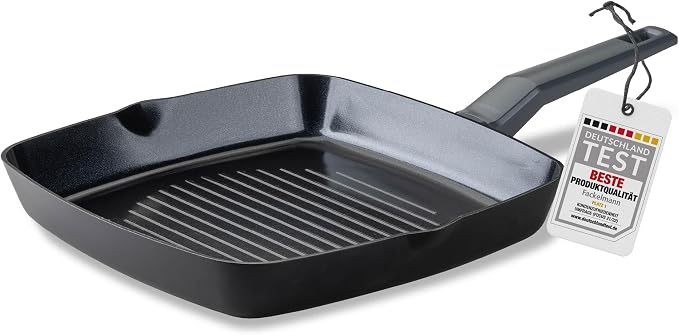 Fackelmann STATEMENT 28cm Grill Frying Pan, Recycled Aluminium, Non-Stick PFAS Free Ceramic Coating, Grill Line Base Structure, Comfort Grip Handle, All Stoves Including Induction,47x28x4.3cm,Ash Grey
