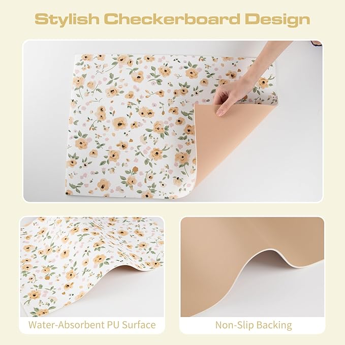Ditsy Floral Coffee Tea Mat Absorbent Bar Accessories, Fit Under Espresso Machine Coffee Maker (Ditsy Blooms,Yellow)