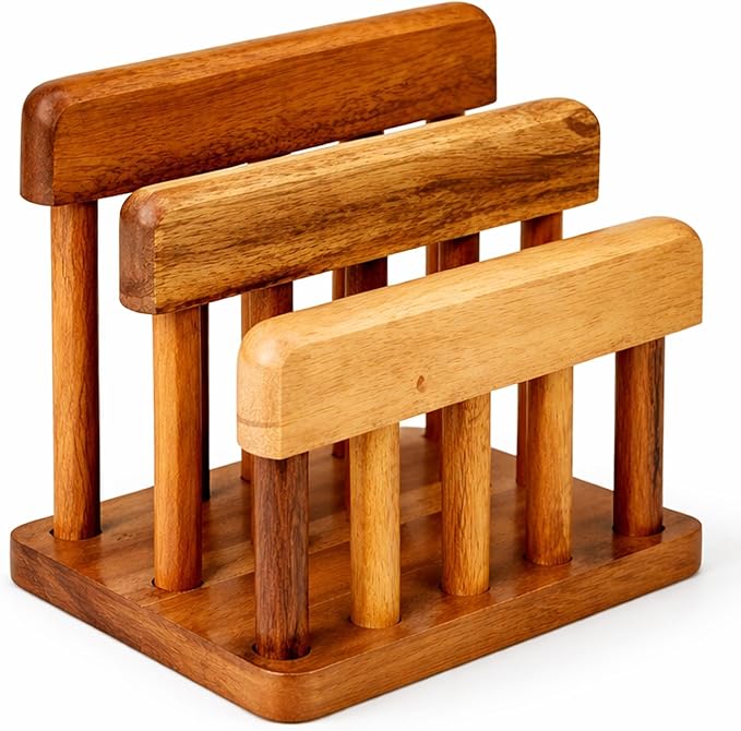 Acacia Wood Cutting Board Holder, Dual Slot Solid Wood Kitchen Organizer and Storage Stand