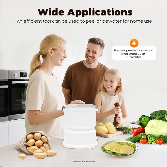 Electric Potato Peeler,85W Automatic Potato Peeling Machine with Vegetable Dehydrator,Dual Safety Locks,Kitchen Peeling Tool for Potato (White)