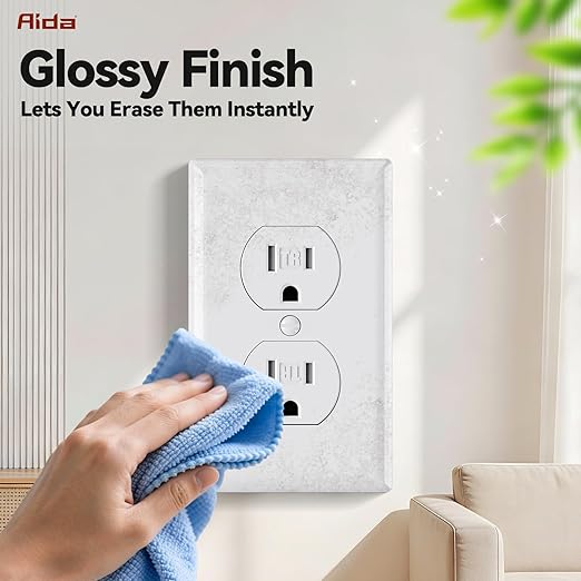 AIDA 1 Pack White Standard Duplex Electrical Wall Receptacle Outlet, 15A 125V, 2 Pole 3 Wire, Tamper Resistant, NEMA 5-15R, Self-Grounding, Wall Plate Included, UL Listed