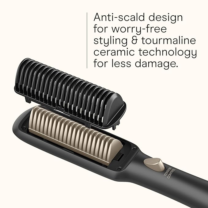Infiniti PRO CONAIR Tension Control Straightening Brush, Heated Hair Straightener Brush with Tension Control Holds Hair in Place, Ionic Technology Adds Shine and Reduces Frizz, Gray