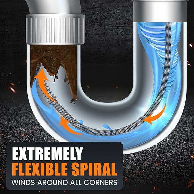 Threlaco 50 ft Drain Auger Plumbing Snake for Heavy Deep Blockages 1/4" Diameter Flexible Plumbing Cables Drain Snake for Kitchen Bathroom Shower Sink Cleaning Drainage Clogs