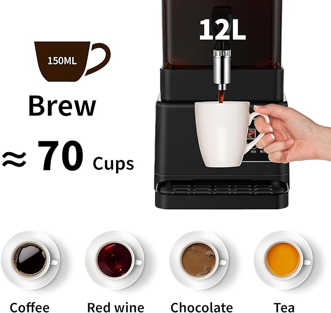 Commercial Coffee Urn Hot Beverage Dispenser Coffee Maker, Food-grade Plastic 10 L 65 Cups, Hot Chocolate Machine, Electric Percolator for Catering Hot Water for Hot Cocoa, Drink, Tea, Juice