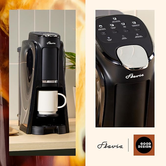 Flavia Aroma Brewer Bundle with 84 Freshpacks and 1 Merchandiser - Coffee Machine, Makes Coffee, Lattes, Tea, and other Hot or Iced Beverages, Multiple Brew Sizes, Black, Works ONLY with Freshpacks