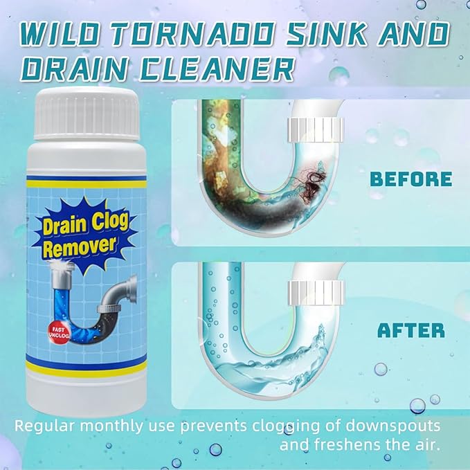Wild Tornado Pipe Dredge, drain clog remover，Powerful Sink and Drain Cleaner, Fast Foaming for Kitchen and Pipes Cleaning Tool（4pcs）
