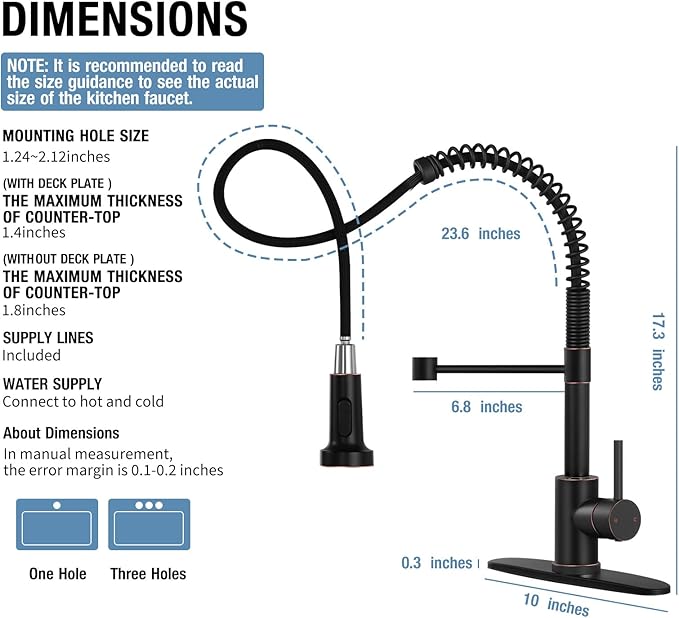 DJS Kitchen Faucets with Pull Down Sprayer Oil Rubbed Brozone -Single Handle 1 or 3 Holes Spring Kitchen Sink Faucet with Deck Plate for Farmhouse RV Vessel Basin