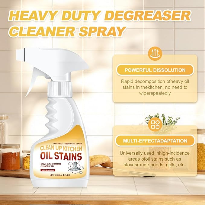 Heavy-Duty Kitchen Degreaser Foam Cleaner, Powerful Kitchen Degreaser Spray & Dual Side Scrub Sponge Set Grease Remover for Stove Range Hood (3, Standard)