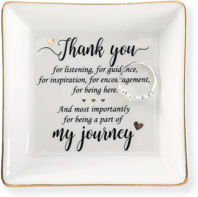 HOME SMILE Mother's Day Thank You Gifts for Women Friends Teacher Coworkers,Friends Ceramic Ring Jewelry Dish Tray Plate for Birthday Graduation Farewell -Thank You Being A Part of My Journey