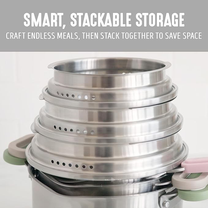 BK Twisting by Greenlife Stainless Steel 6 Piece Locking Lid Cookware Set, Built in Strainer, Induction Pots & Pans, Drip-Free Pour Spouts, Silicone Handles, Saucepan, Stock Pot, Dishwasher Safe