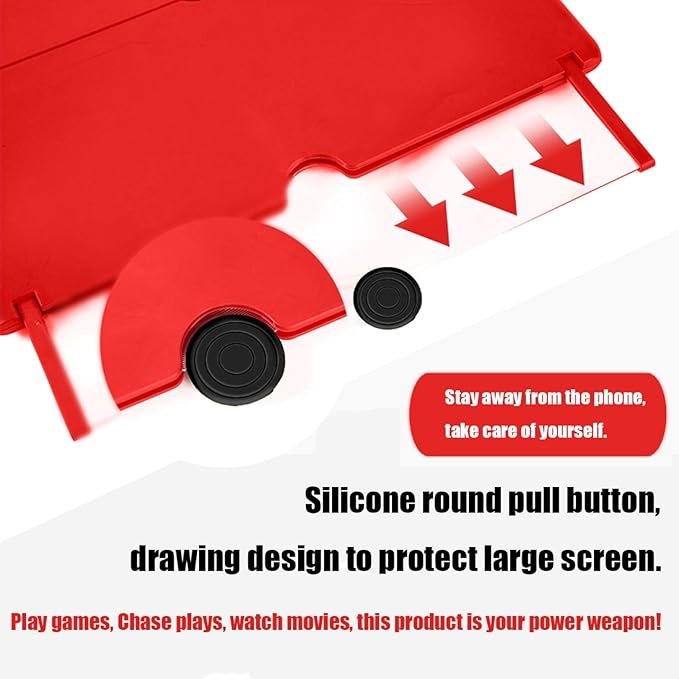 12" Screen Magnifier,3D HD Mobile Phone Magnifier Projector Screen Enlarger for Movies, Videos, and Gaming,Foldable Cell Phone Stand with Screen Amplifier,Supports All Smartphones (Red, 12inch)