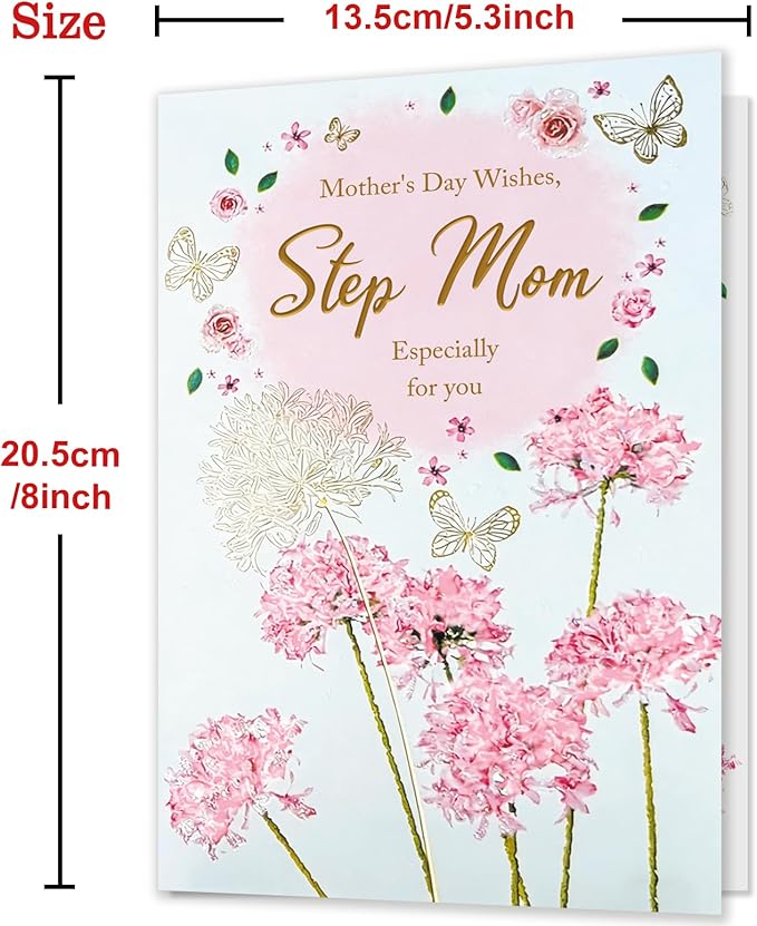 Happy Mothers Day Card Gifts for Stepmother，Stepmom Mother's Day Card, Stepmom Appreciation Card