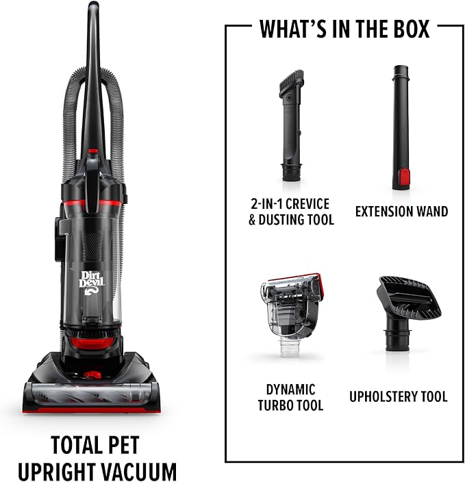 Dirt Devil Multi-Surface Total Pet+ Upright Bagless Vacuum Cleaner | Ideal for Carpet and Hard Floor, Includes Pet Tool Kit, Powerful, Lightweight, Corded Vacuum Cleaners for Home Use