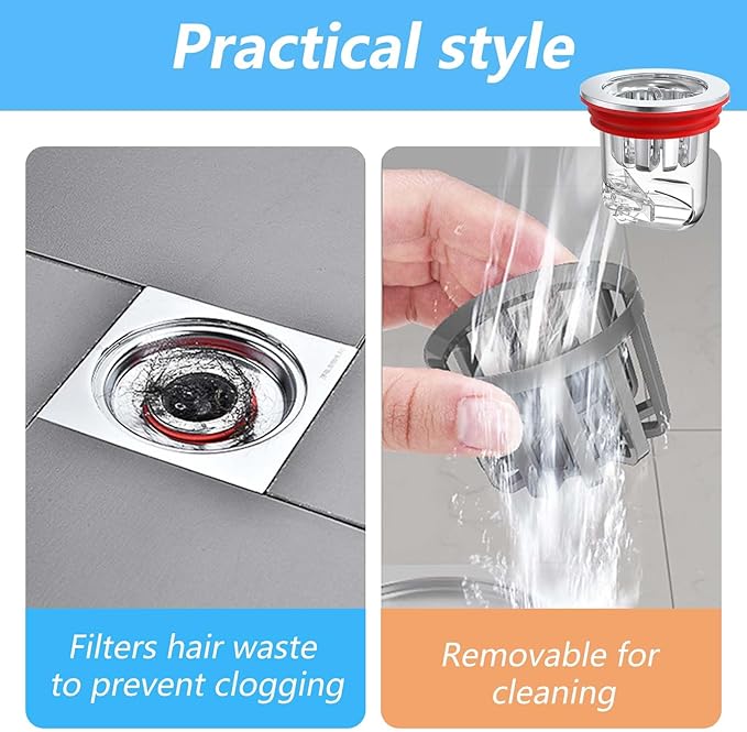 4PCS Shower Drain Core Plug and Backflow Preventer, 2pcs for 1.25 to 2.16 Inch Odor Proof Floor Drain Shower Drain Stopper, 2 for 1.37 to 2 Inch Water Stopper for Shower with Backflow Cover