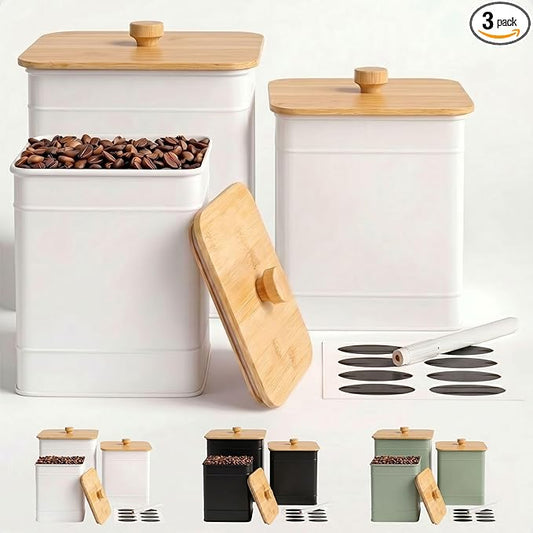 Kitchen Canisters for Countertop Set of 3 with Customizable Chalkboard Labels & Marker Pen - Big Iron Kitchen Canisters with Airtight Lids - White Canister Set - Flour and Sugar Containers Farmhouse