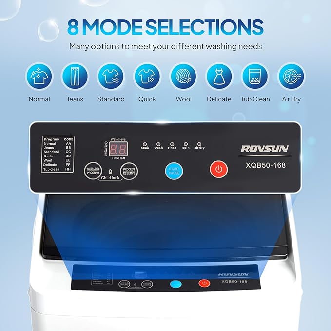 ROVSUN 17.8LBS Portable Washing Machine, Full-Automatic Electric Laundry Machine with Stainless Steel Drum, Compact Washer and Spin Dryer Combo with Drain Pump for Apartment, Dorm, Home