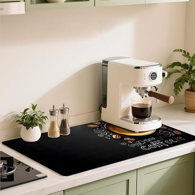 Coffee Mat 17"x32" - Extra Large Absorbent Non Slip Dish Drying Mat,Coffee Bar Accessories,Kitchen Counter Protector for Coffeemaker, Sink, Dining Decor