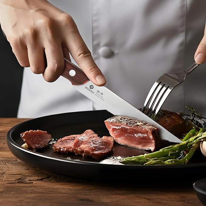 imarku Steak Knives Set of 6, 9-Inch Serrated Steak Knife Set, Japanese High Carbon Stainless Steel, Razor-Sharp Blades with Gift Box