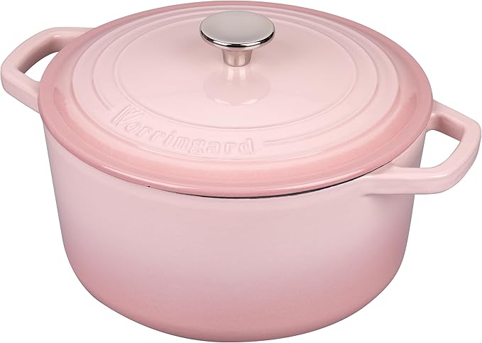 VORRINGARD Enameled Cast Iron Dutch Oven Pot with Lid, for Bread Baking, Round Bread Oven- include Sourdough Bread Baking Supplies Set, 6QT, Pink