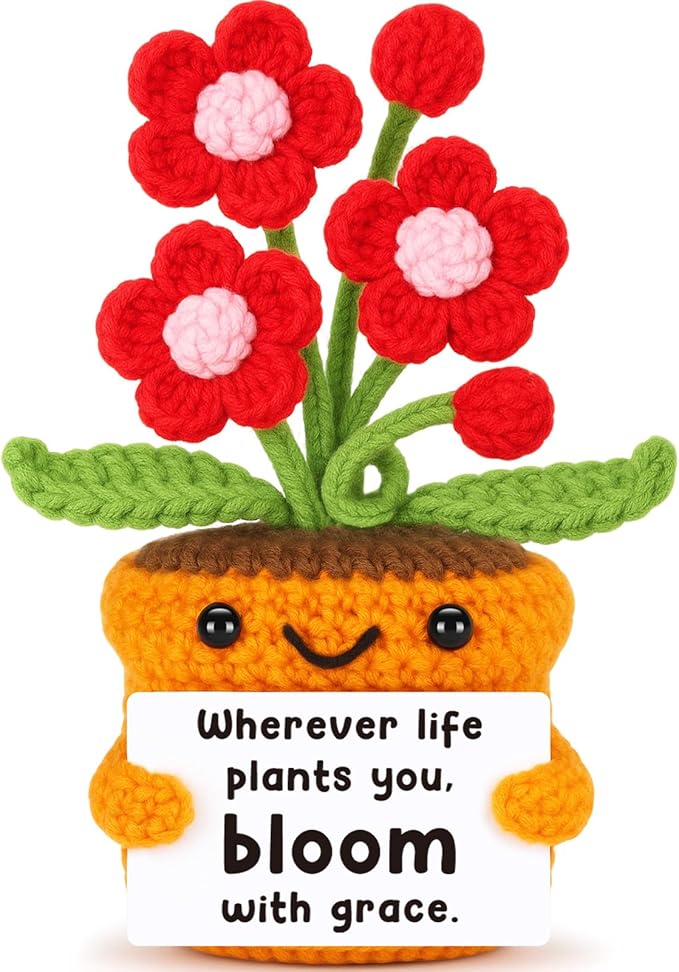 Agantree art New Beginnings Gifts for Friend Flower Crochet Birthday Graduation Gifts for Young Adult Women Daughter, Coworke Boss, Teacher – Inspirational Retirement Gift for Women