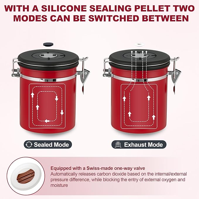 ShanSon Coffee Canister Airtight Coffee Container Stainless Steel Coffee Bean Storage Container with Scoop Coffee Canister for Beans Grounds Sugar Flour Tea Cereal,16OZ,Red