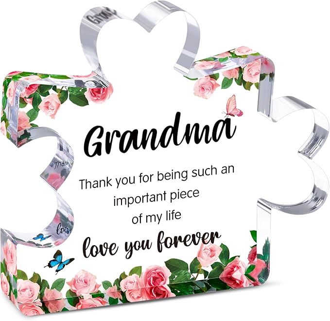 Mothers Day Mom Gifts for Grandma from Granddaughter Grandson - Cute Engraved Acrylic Block Puzzle Piece - Mother's,Christmas,Birthday, Anniversary Home Office Desk Presents Ideas for Women Her