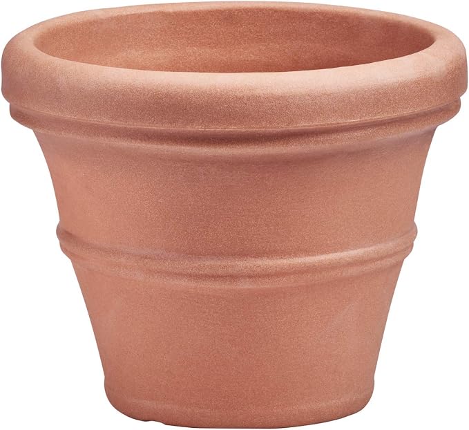 Crescent Garden Brunello Classic Rolled Rim Planter, Indoor/Outdoor Weather-Safe Round Plant Pot, Large Plastic Flowerpot for Flowers, Faux Plants, Trees - 27'' W (Terracotta Color)