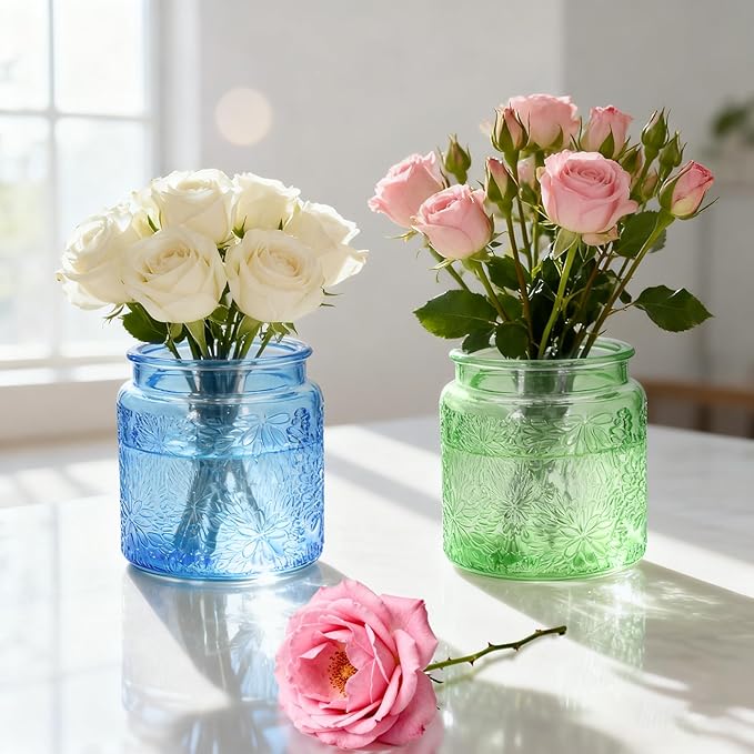 1Pc Snowflakes Style Vintage Glass Candy Jar with Airtight Bamboo Lid, Kitchen Storage Canister for Sugar, Coffee, Tea, Cookies, Bath Salt - Decorative Mason Jar for Pantry & Counter (1, Green, 17oz)