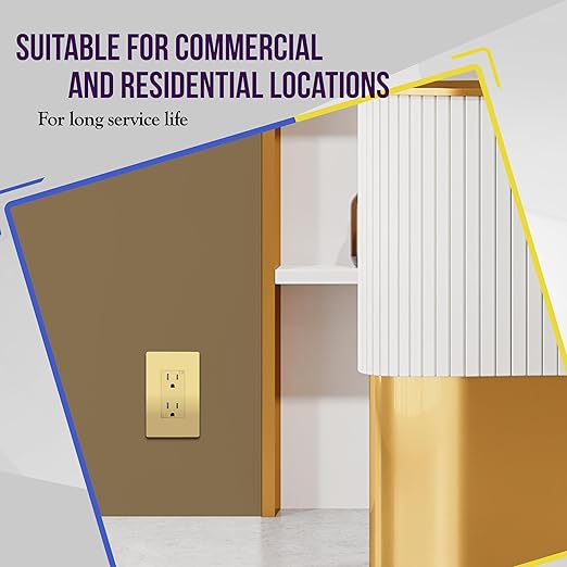 ENERLITES Elite Series Decorator Receptacle Outlet Child Safe Tamper-Resistant, Self-Grounding, Residential Grade, 15A 125V, UL Listed, Wall Plate Included, 61501-TR-GDWP2P, Gold (2 Pack)