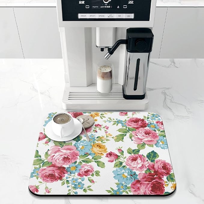 Coffee Bar Mat Accessories for Countertop Absorbent Hide Stain Rubber Backed Dish Drying Mats for Kitchen Counter Draining Pad Decor Gift (18x16in)