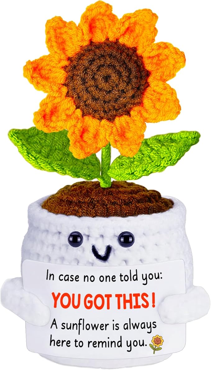 Qunland Get Well Gifts for Women Men, Inspirational Positive Sunflower Emotional Support Crochet - Mothers Day Birthday Galentines Graduation Cheer Up Gifts for Teens Students Coworker Best Friends