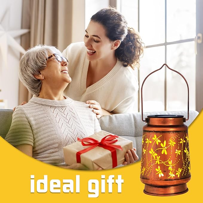 Mothers Day Gifts, 4 Pack Dragonfly Birthday Gifts for Women Mom Grandma Solar Lanterns Outdoor Waterproof Garden Decor Hanging LED Decorative Light for Patio Yard Lawn Gardening Gifts