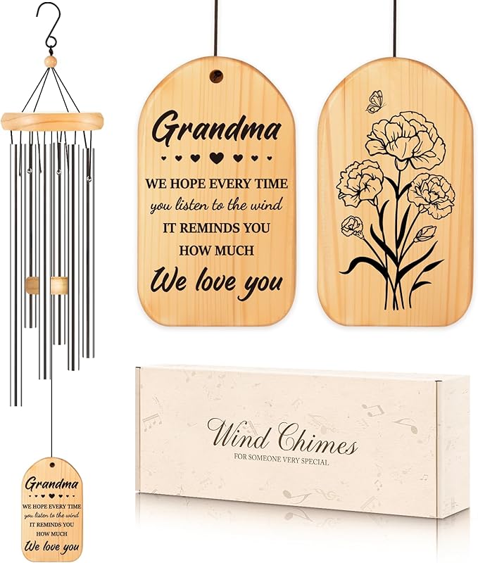 Gifts for Grandma, Grandma Gifts for Mothers Day, Grandmas Wind Chimes, Best Christmas Thanksgiving Present for Grandmother, Nana, Granny, 25.5 inches, Silver