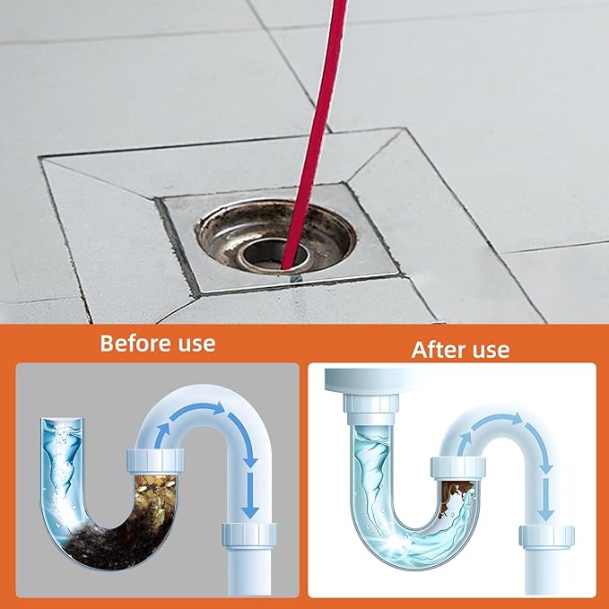 Sewer Jetter Kit for Pressure Washer, 100FT Drain Cleaner Hose 5800PSI with 1/4 Inch NPT Corner, Rotating Nozzle and 4 Different Button Nose Sewer Jet Nozzles, Waterproof Tape and 2 Spanners（Red）