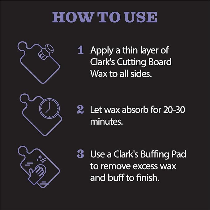 CLARK'S Cutting Board Care Kit - Includes Mineral Oil - Finishing Wax (6oz) - Applicator - Scrub Brush - Buffing Pad - Infused with Lavender and Rosemary Extract - Features Clark's Cutting Board Wax