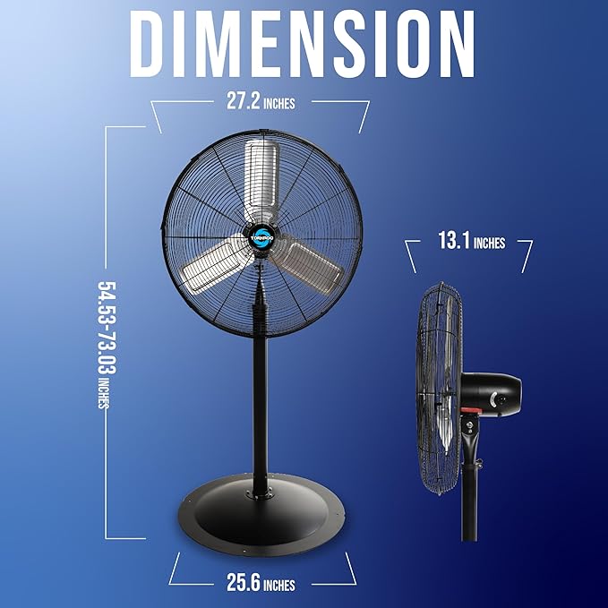 Tornado 24 Inch High Velocity Stationary Non-Oscillating Metal Pedestal Fan Commercial, Industrial Use 3 Speed - 7600 CFM 6.6 FT Cord UL Safety Listed