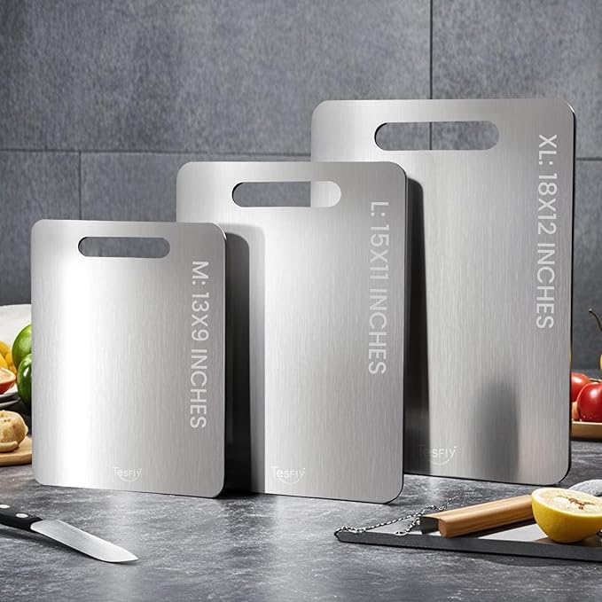 2 Pack Titanium Cutting Board -100% Pure Titanium Cutting Boards For Kitche,Easy to clean, Double-sided food-grade Cutting Board For Meats, Fruits And Vegetables (M+L)