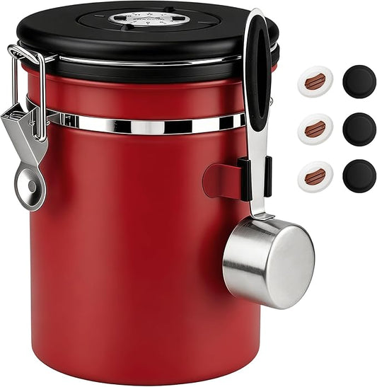 ShanSon Coffee Canister Airtight Coffee Container Stainless Steel Coffee Bean Storage Container with Scoop Coffee Canister for Beans Grounds Sugar Flour Tea Cereal,22OZ,Red