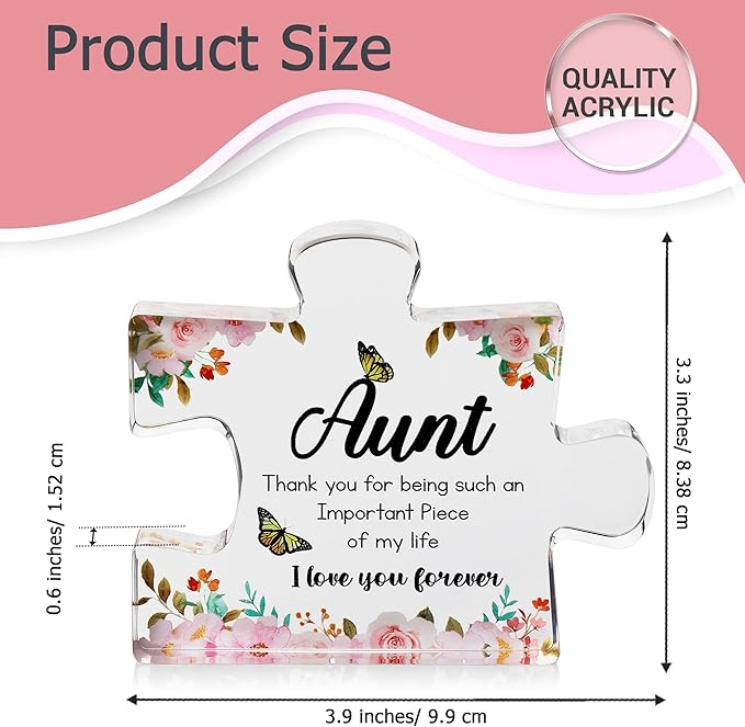 VELENTI Aunt Gifts from Niece - Engraved Acrylic Block Puzzle Piece - Cute Auntie Present with Lovely Saying Paperweights - Fancy Favorite - Birthday, Christmas, Mothers Day - Chic Decoration