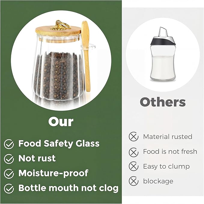 holoith Sugar Jar with Lid and Spoon,24oz Large Glass Spice Jars for Coffee Bar Decor Accessories Food Storage Containers Home Essentials