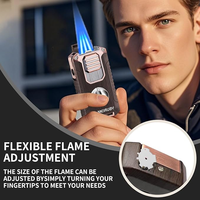 Stocking Stuffers Gifts for Men, 5-in-1 Butane Torch Lighter, Refillable Jet Flame Lighter with V-Cutter, Punch, Holder and Draw Tool, Multi-Functional Accessories Gift for Men, Dad, Husband, Friend