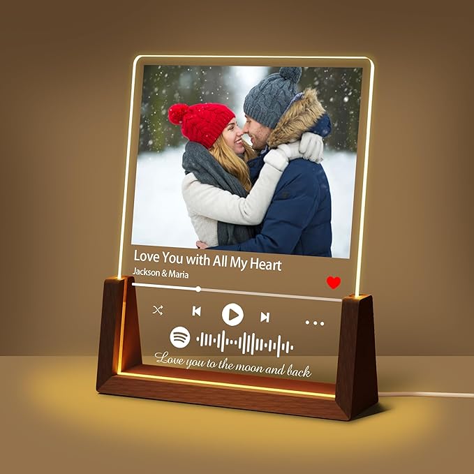 Personalized Valentines Day Couples Birthday Gifts For Boyfriend Girlfriend Him Her, Custom Spotify Plaque Light Up Picture Frame, Customized Anniversary Birthday Gifts For Women Men Husband Wife