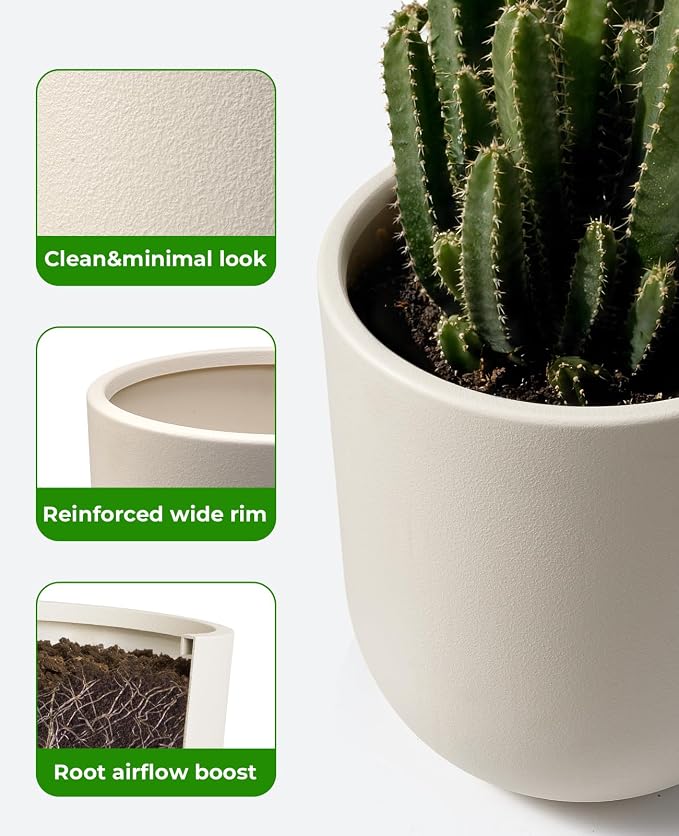 homenote Flower Pots 13/11.5/10 Inch,Large Plant Pots Indoor with Drainage,Plastic Pots for Plants,Garden Pots for Outdoor,Large Planters for Indoor Plants,Big Plastic Planter,White(3 Pcs)