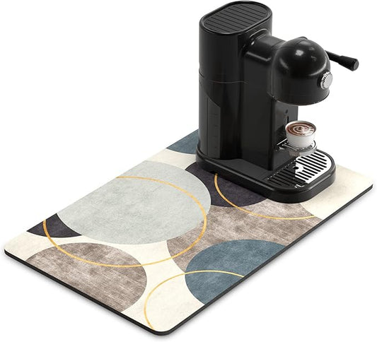 Rnivvi Coffee Mat, 12" x 19" Cute Boho Theme Coffee Bar Mats for Espresso Machine Station Accessories and Organizer, Hide Stain Rubber Backed Absorbent Dish Drying Pad for Kitchen Counter, Circle