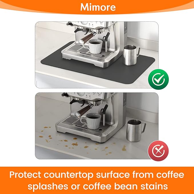 Mimore Coffee Mat - 16x24 Inch Grey Countertop Mat - Absorbent, Hides Stains, Rubber Backed - Dish Drying Mat Fits Under Coffee Maker, Espresso Machine