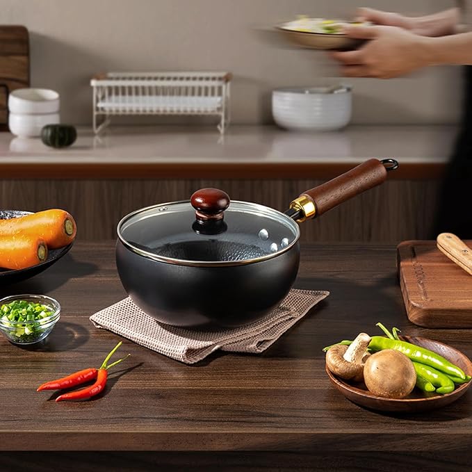Frying pan Carbon Steel Wok Pan Skillet, Nonstick Stir Fry Pan with Lid and Wooden Handle, Multi-Functional Cooking Pan for Gas Stoves,24cm/9.5in(20cm/7.9in)
