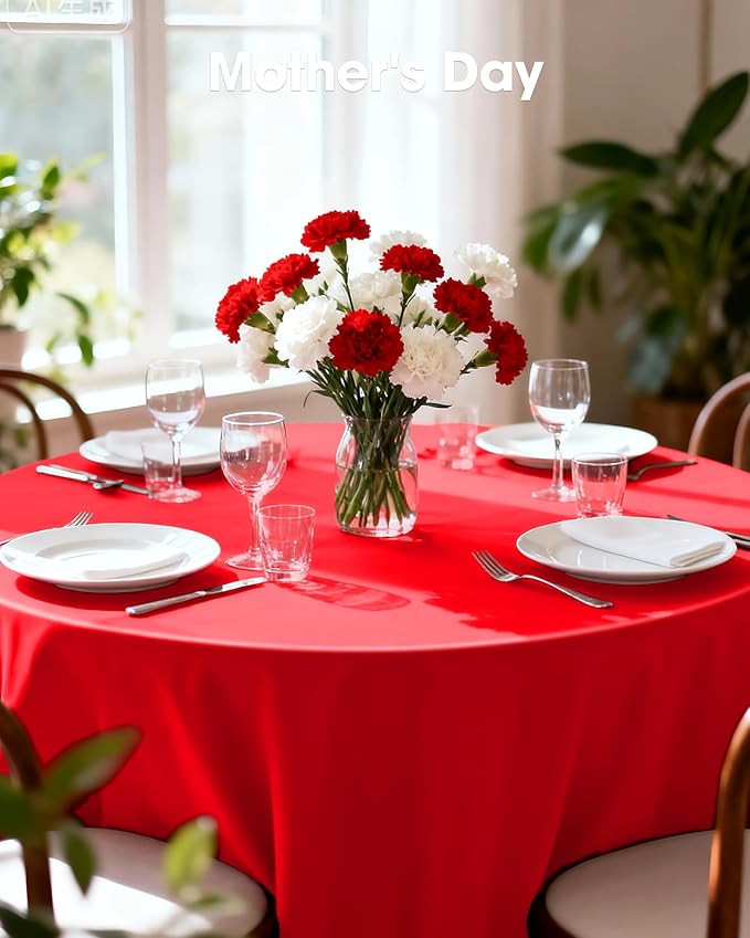Pureegg Plastic Table Cloth Disposable 20 Pack, 84'' Round Table Cloths, Valentines Day, Thanksgiving, Christmas Decorations, Fall Tablecloths, Round, Plastic Cover, Leakproof & Sturdy, Red