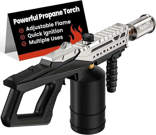 KOACKL Powerful Propane Torch Gun, Kitchen Torch with Adjustable Flame, Flamethrower Blow Torch Gun Gas Welding Kits for BBQ, Searing, Camping & Charcoal Torch Lighter(Tank Not Included)