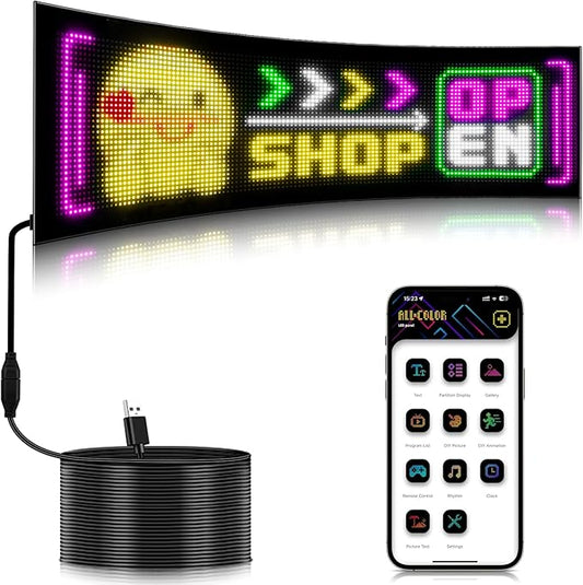Flexible LED Display Screen, IP65 Waterproof PU+FPCB Material, Remote & App Control, for Indoor Advertising, Shop Window, Car Dealership Decoration (24.8 x 7.9in)