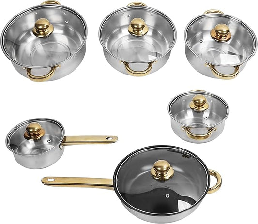 12pcs Pots and Pans Set, Stainless Steel Induction Kitchen Cookware Set with Detachable Handle, Dishwasher Non Stick Cooking Set with Frying Pan, Saucepans, Stockpots (Gold